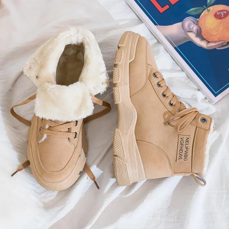 Martin Boots Women Plus Velvet Autumn and Winter High-top Shoes Ankle Boots Warm Thick Cotton Shoes