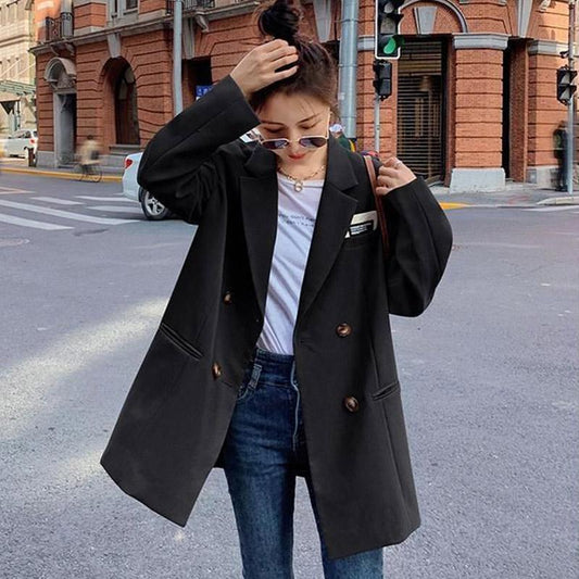 Women Casual Fashion Suit Jacket Pocket Long-sleeved Overalls Office Solid Color Slim Fit Suit Jacket All-match Temperament Top