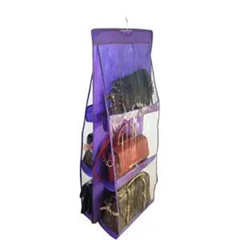 6 Pocket Folding Hanging Handbag Purse Storage Large Clear Holder Anti-dust Organizer Rack Hook Hanger Rack Bag Double-sided Storage Bag Fabric Bag