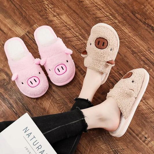 Autumn and Winter Parent-child Cotton Slippers Pig Ears Design Sense Shoes Indoor Non-slip Soft-soled Shoes Warm Casual Plush Cotton Shoes