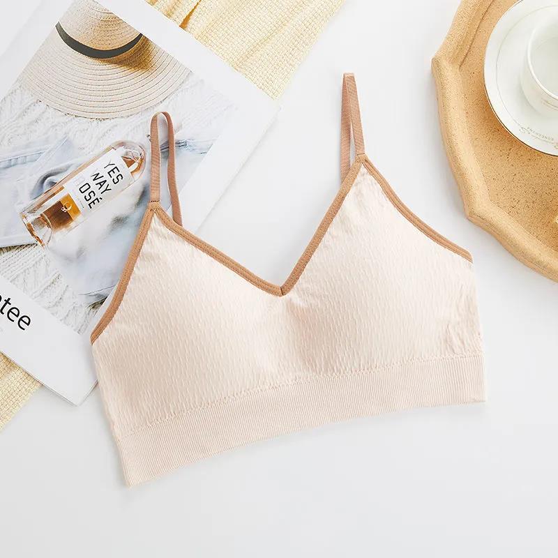 Korean Version Simple Solid Color Breathable Girl Short Beautiful Back Backing Suspender Wrap Bra Vest Bra