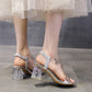 Women's Summer Roman Sandals All-match Fashionable Women's Shoes Crystal Transparent Chunky Heel High Heels