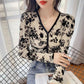 Women's Spring and Autumn Long-sleeved Tops Floral Slim Fit All-match Bottoming Shirts