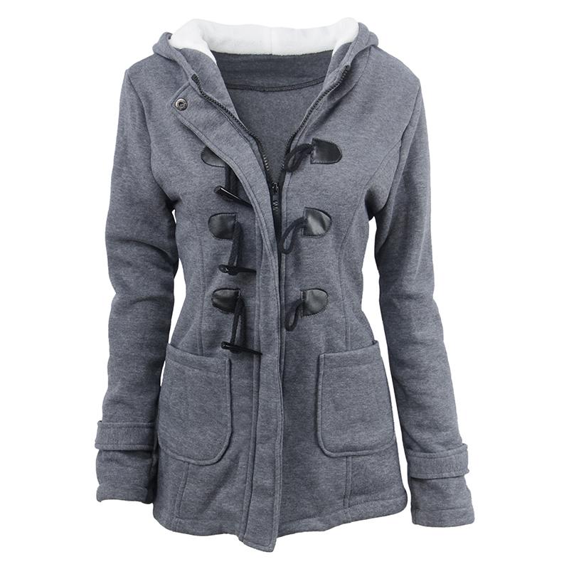 Coats for Women Winter Hooded Jacket Black  Gray Solid Casual Slim Warm Parkas