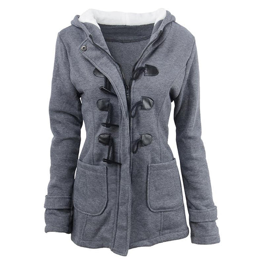 Coats for Women Winter Hooded Jacket Black  Gray Solid Casual Slim Warm Parkas