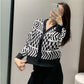 Autumn and Winter Retro Plaid Knitted Jacket Women Loose and Versatile Short College Style Outer Sweater