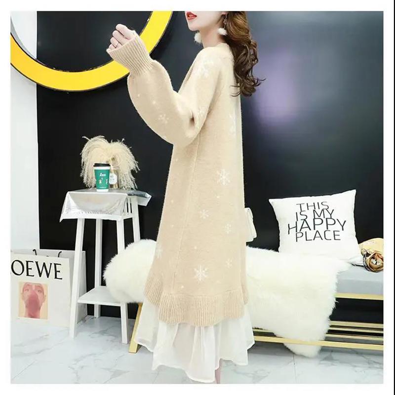 Autumn and Winter Fashion Trend Snowflake Women's Sweater Dress Loose-fitting Mini Sexy Blouse