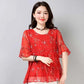 Women's Summer Chiffon Shirt Short Sleeve Large Size Shirt Floral Loose Round Neck T-Shirt