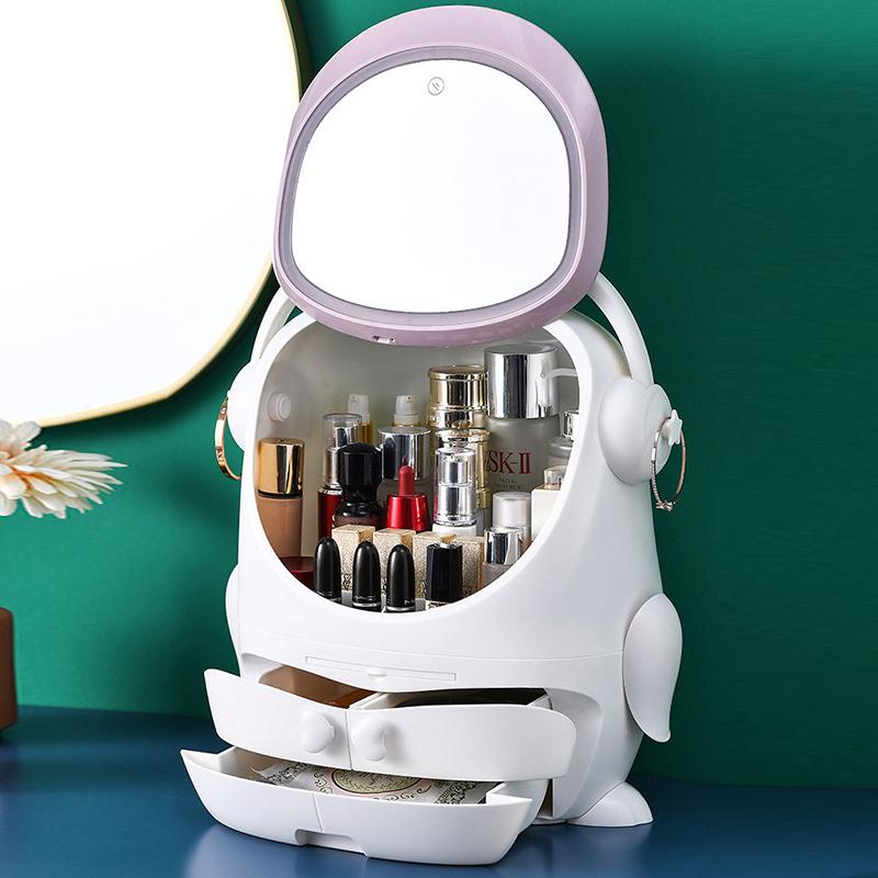 Fashion LED Light New Makeup Organizer Big Capacity Display Bo Dustproof Bathroom Desktop Beauty Skin Care Storage Drawer