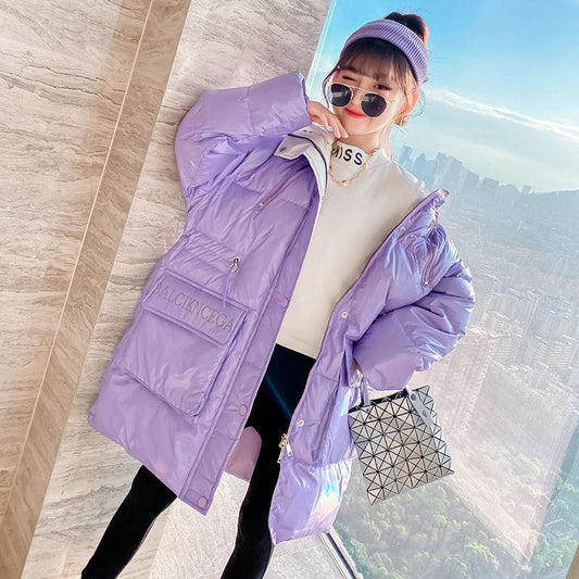 Girls' Cotton Clothes Mid-length Thicken Winter Warm Jacket Korean Style Down Coat Over The Knee Quilted Jacket
