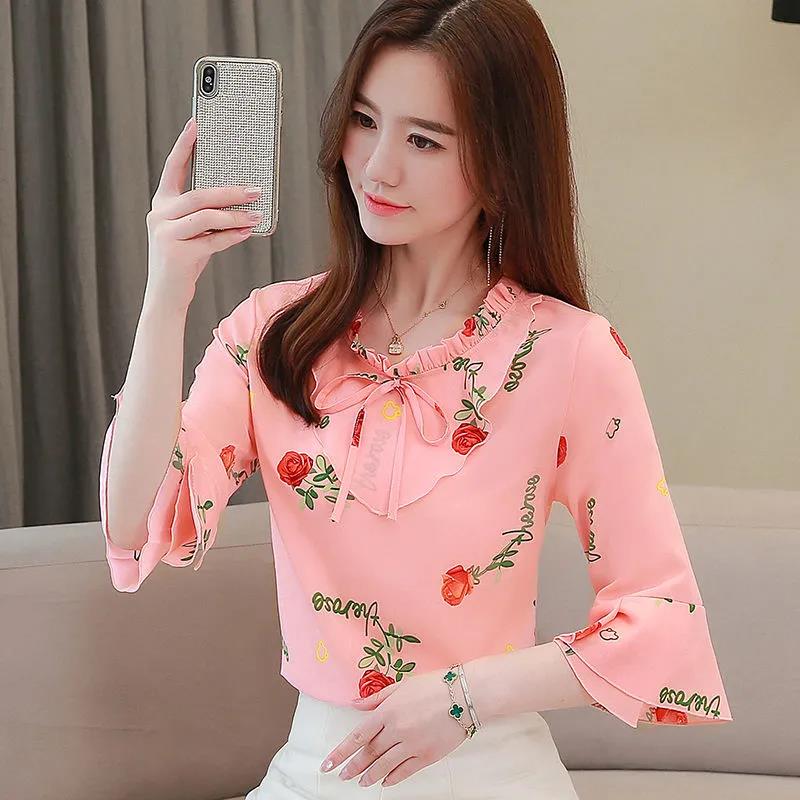 Summer Chiffon Lace Shirt Women's Short Sleeve Round Neck Loose Top