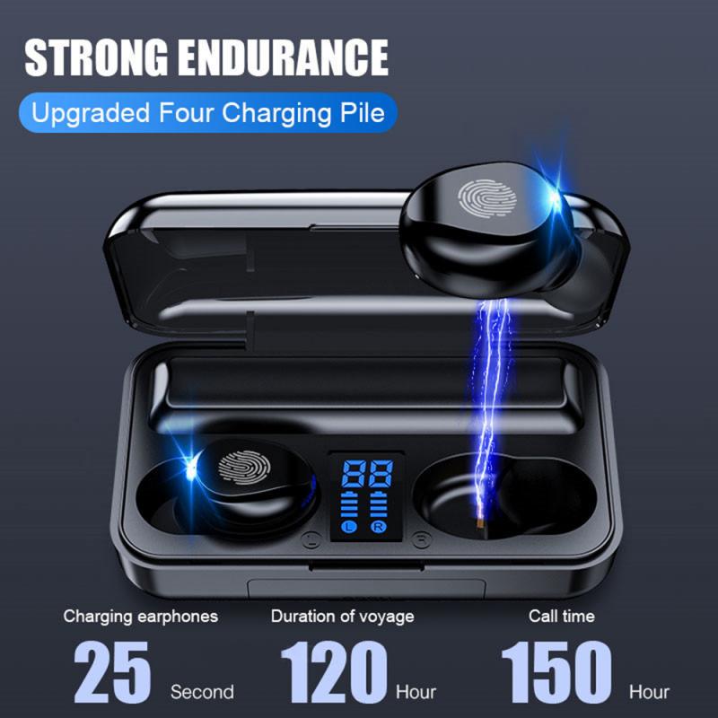 TWS 5.0 Bluetooth 8D Stereo Earbud Wireless Waterproof Earphones 2000mAh LED Power Bank Phone Holder