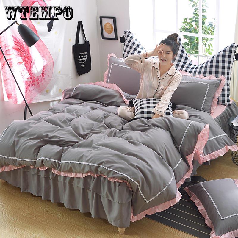 New Princess Style Beddings Set Sheet Duvet Cover Bed Skirt Pillowcase 4pcs Girls Bedclothes