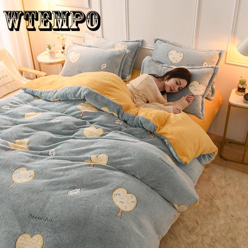 3pcs Winter Snow Fleece Four-piece Bedding Thick Velvet Coral Velvet Flannel Dormitory Duvet Cover