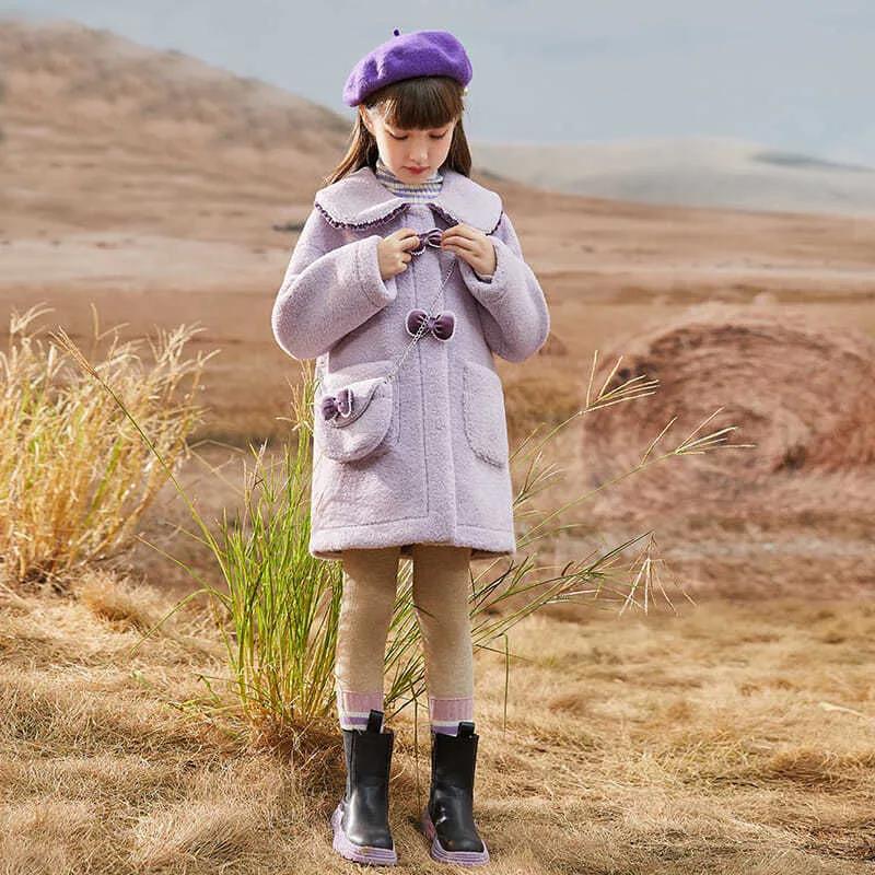Girls' Plush Warm Jacket Plus Velvet Thick Windproof Winter Clothes Fleece and Lamb Wool Polar Fleece Coat
