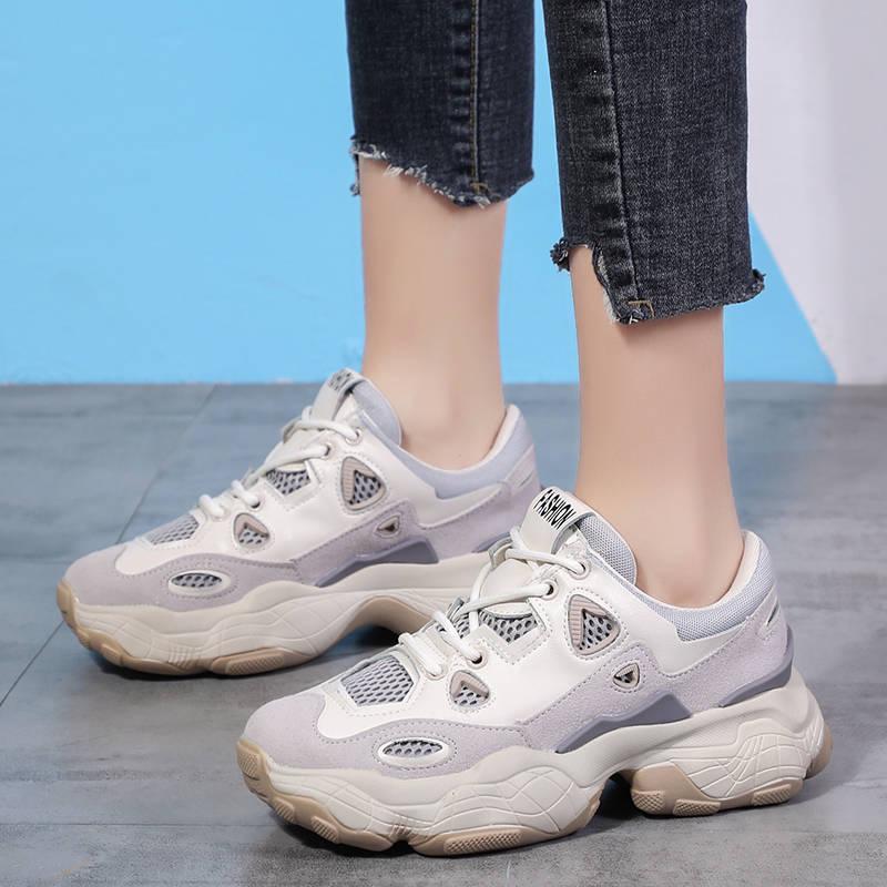 Women Platform Shoes Fashion Mesh Ladies Wedge Sneakers Breathable Vulcanized Shoes Dad Shoes