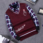 Autumn and Winter Men's Sweater Shirt Fake Two-piece Plus Velvet Thick Knit Sweater Slim Pullover for Teenagers