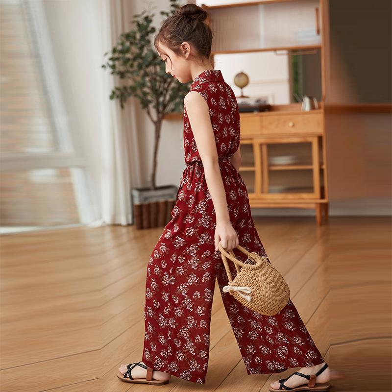 Girls' Summer Suits Big Children's Wide-leg Pants Children's Summer Little Girls Western Style Leisure Two-piece Suit