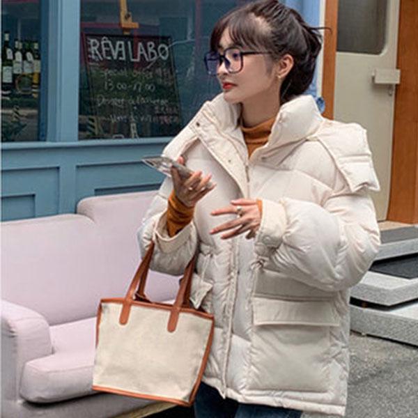 Winter Short Purple Cotton-padded Jacket Women's Loose Down Cotton-padded Jacket Student Bread Jacket