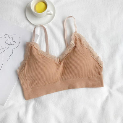 Korean Version Pure Desire Style Lace Bra No Steel Ring Wrapped Chest Anti Light Hanging Belt Bottomed Vest Bra