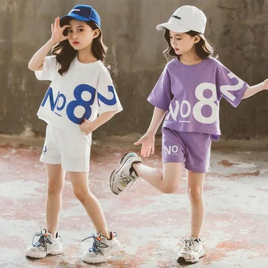 Children's Clothing Girls Short-sleeved Shorts Suit Summer Light Sports Casual Loose Breathable Children's Two-piece Suit
