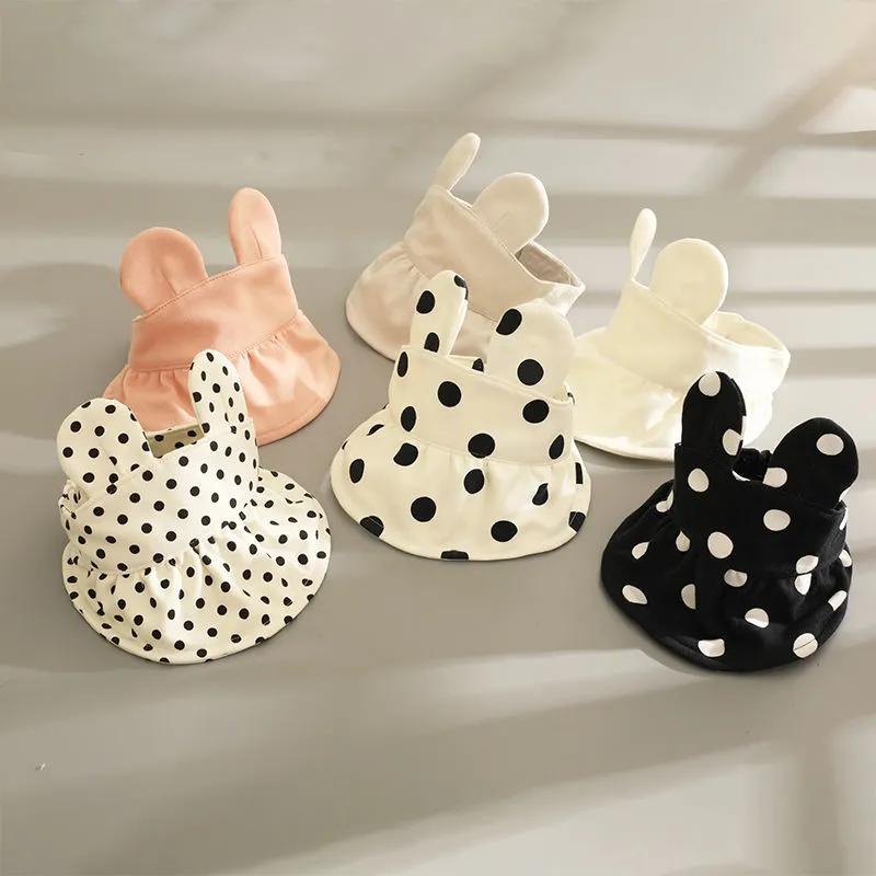 Solid Color Polka Dots Rabbit Ears Baby Summer Sun Hat Thin Infant Toddler Empty Top Hat Newborn Big Brim Sunscreen Hat Breathable Sunscreen Cap 1-36M