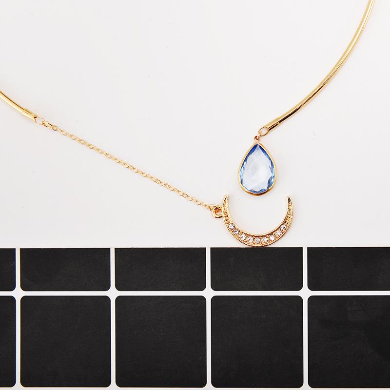 Fashion Jewelry Simple and Generous Diamond Moon Drop Ladies Short Necklace Chain Collar