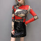 Spring and Autumn Slim Print High Neck Long Sleeve Tops Women's Large Size Stretchy Casual Bottoming Shirts