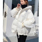 Winter Clothes New Personality Women's Down Jacket Candy Color Hooded Drawstring Ruffled Sleeves Fashionable White Duck Down Loose Coat