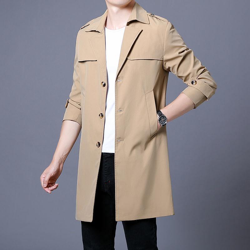 Men's Windbreaker Mid-length Jacket Spring and Autumn Trend Business Casual Youth Lapel Jacket New