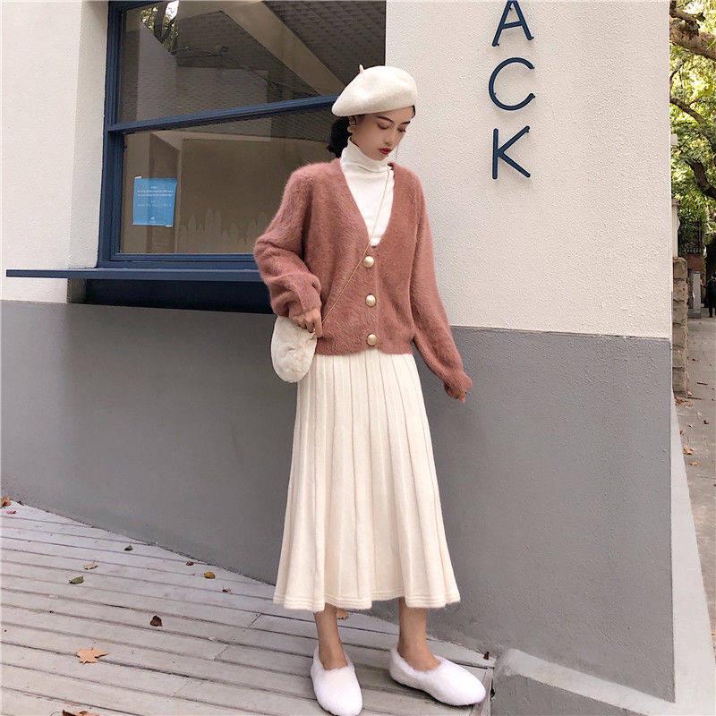 6 Colors Women Faux Mink Cashmere Lazy Loose Sweater Knitted V-neck Cardigan Button Coat