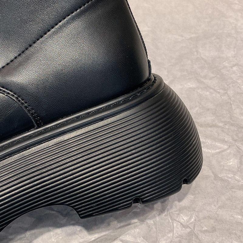 Autumn and Winter Leather Sponge Cake Thick-soled Martin Boots Thin Single Boots Heightening Short Boots All-match