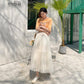 Three Layers Yarn Skirt Woman's Mid-length Elastic Waist Lace High Waist A-line Skirt Pleated Skirt  Fairy Tutu