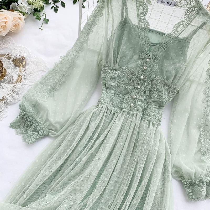 Women Casual Elegant Dress Hollow Out Lace Dress High Waist Two Pieces V Neck Lace Hollow Out Slim Midi Dress Backless Maxi Dress