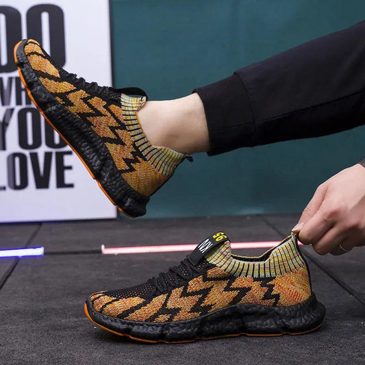 Spring Men's Shoes Breathable Flyknit Mesh Casual Shoes Men's Socks Shoes Student Sports Shoes Running Shoes Mesh Coconut Shoes
