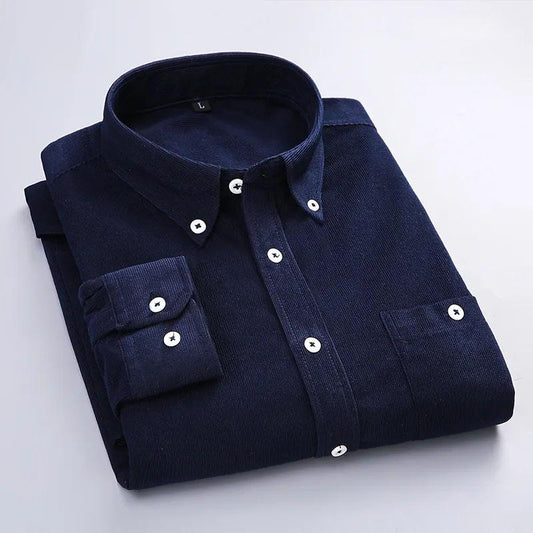 Corduroy Slim Fit Long Sleeve Shirt Men's Solid Color Casual Shirt Spring High Quality Pocket Lapel Shirt