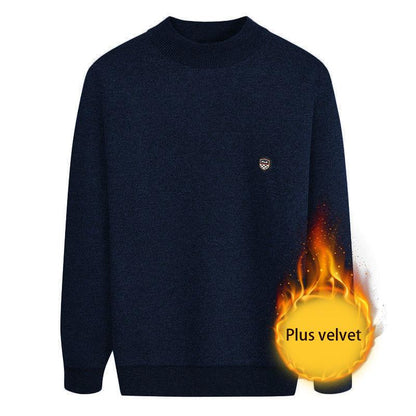 Autumn and Winter Sweater Men's Round Neck Long-sleeved Sweater Full Body Plus Velvet Thick Plus Size Sweater