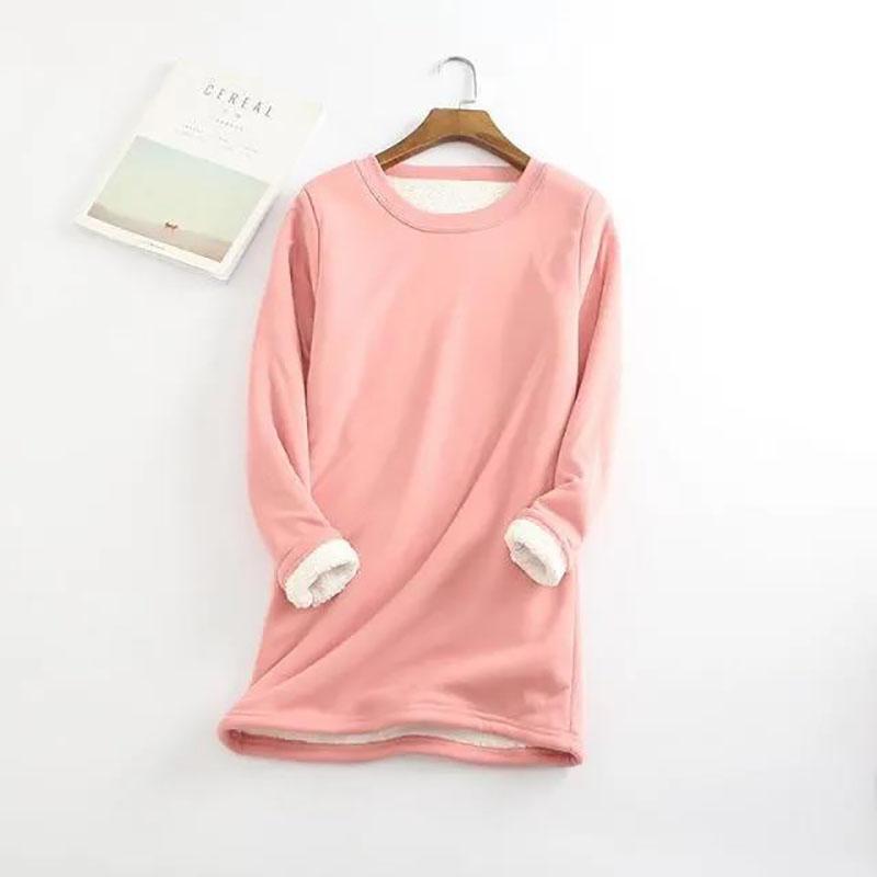 Women's Shirt Top Autumn Winter Plus Size Loose Thickened Velvet Warm Bottoming Round Neck Warm Clothing