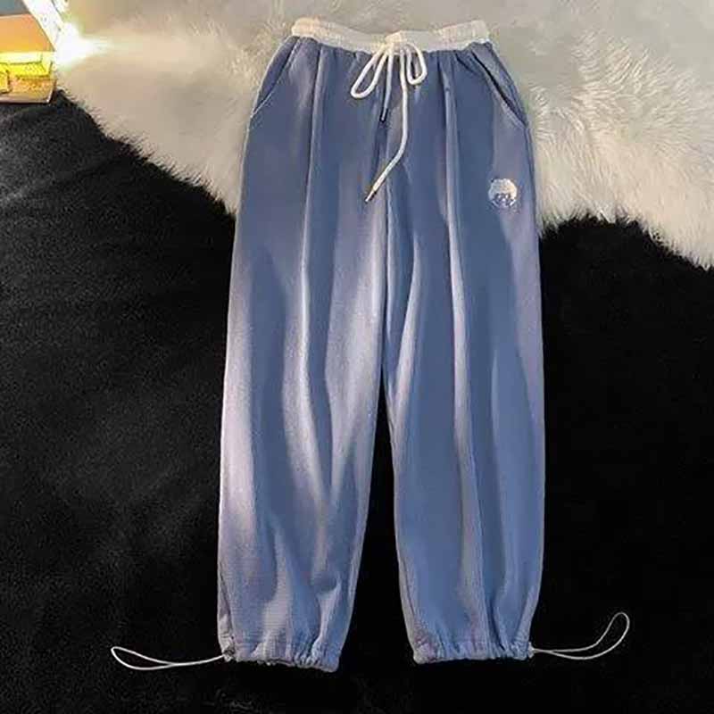 Pants Women's Autumn and Winter High-waisted Loose-fitting Straight-leg Pants Were Thin Ins Tide Waffle Fried Street Sports Wide-leg Pants