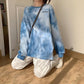 Spring  Autumn Thin Casual Long-sleeved Letter Printing Pullover Sweatshirt Tops Ladies O- Neck Tie-dye Hoodies