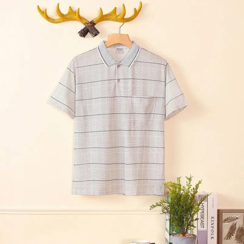 Summer Ice Silk Cotton Short-sleeved T-shirt Middle-aged Men's Polo Shirt Father Business Casual Trend Lapel Shirt