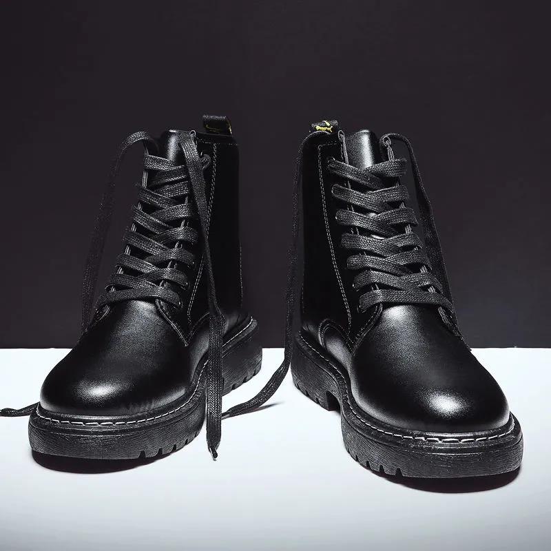 Autumn and Winter Martin Boots Male Retro Black Yinglan Ribbed Boots Waterproof Anti-skid Plus Velvet Leisure Martin Shoes