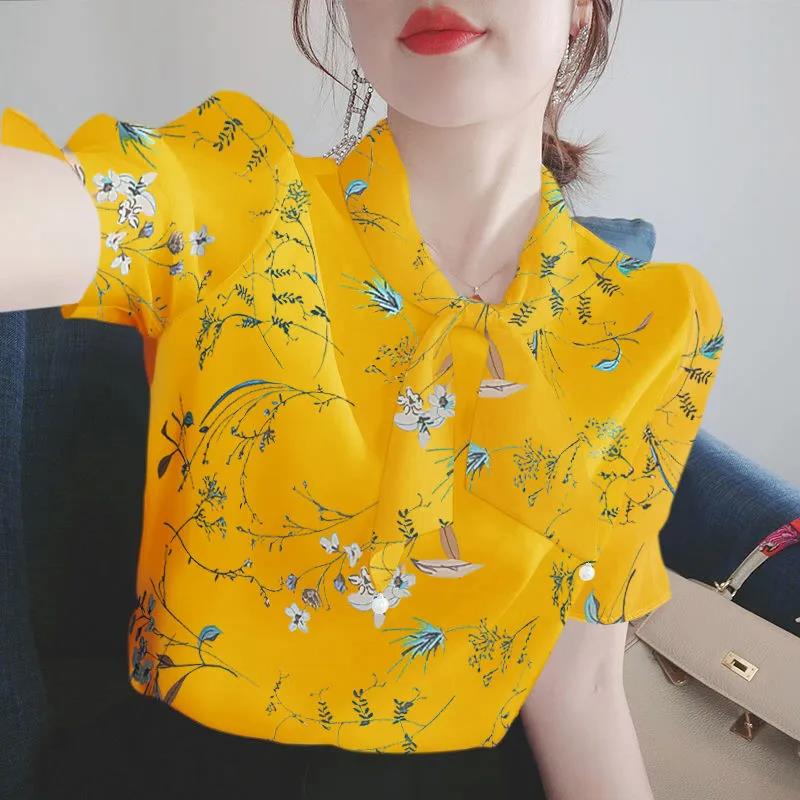 Floral Blouse Women Fashion Korean Tops Summer Short Sleeve Blouses Plus Size