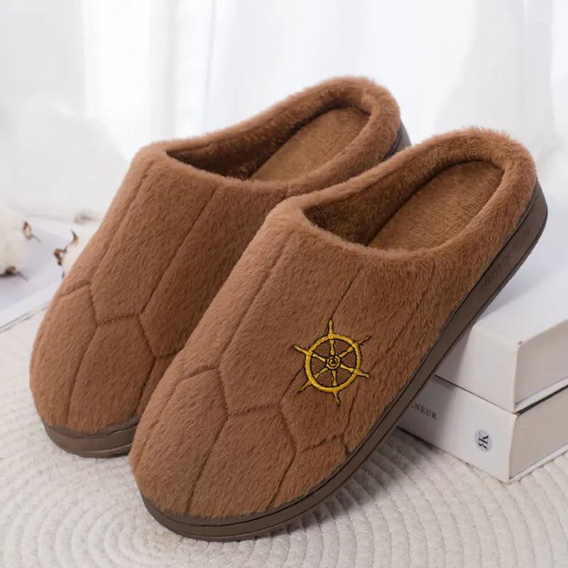 Winter Warm Cotton Slippers Women Men Home Shoes Simple Non-slip Indoor Slides Corduroy Couple Slipper Female Shoes