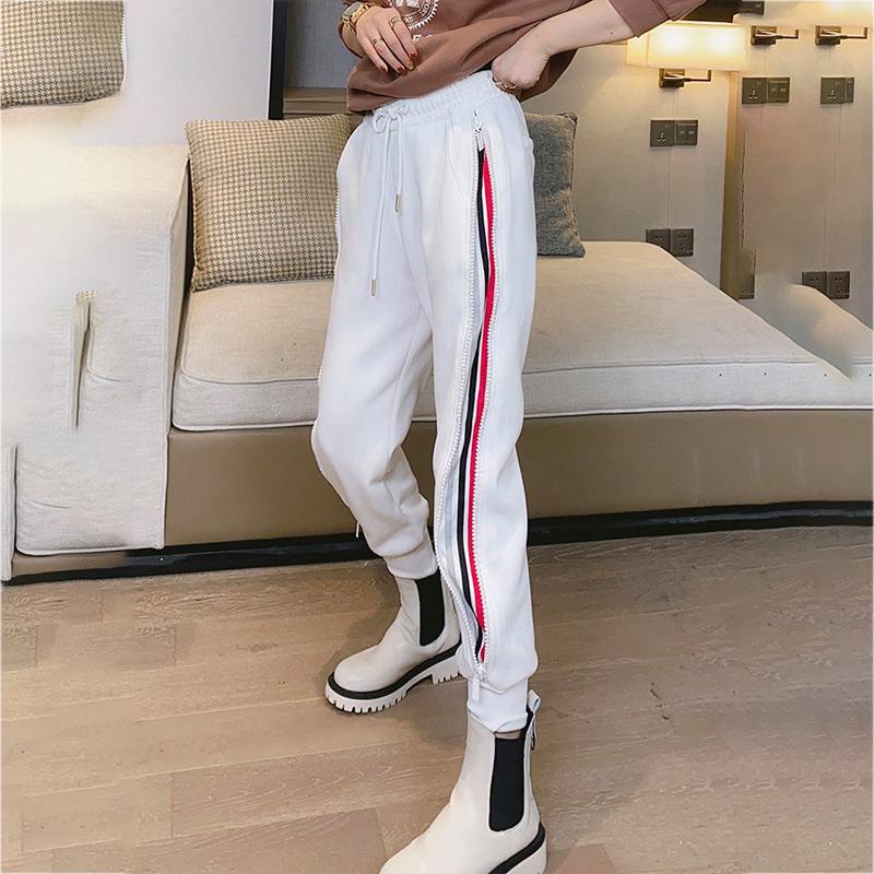Color Stripe Zipper Sports Pants Women's Pants European Station Summer Loose Student Nine-point Harlan Trousers Casual Pants