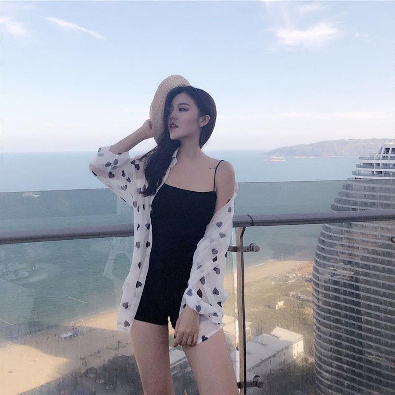 Loose Chiffon Sunscreen Shirt Small Long-sleeved Air Conditioning Cardigan Women Summer Clothing Thin Print Love Ladies Blouses