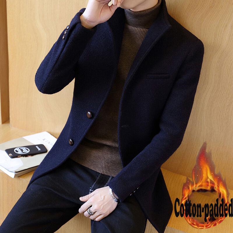 Men Winter Wool Coat Men's Jacket Solid Simple Blends Woolen Coat Male Trench Coat Casual Overcoat