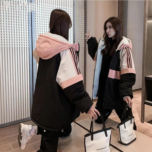 Women's Coat Double-sided Cotton Clothing Autumn and Winter Tooling Student Cotton Clothing Thickened Hooded Jacket Loose Casual Wear Sports Top