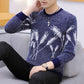 Autumn and Winter Men's Low-neck Sweater Fashion Padded Sweater Wheat Ear Pattern Long-sleeved Top