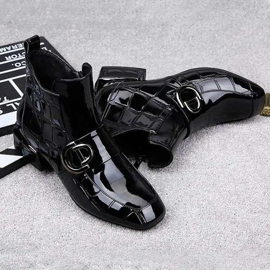 Autumn and Winter Boots Flat Square Toe Fashion Boots Warm Korean Thick-heel Martin Boots